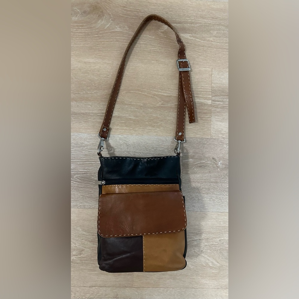 Vintage Lavive Leather Blocked Shoulder Bag Boho/Hippie Style